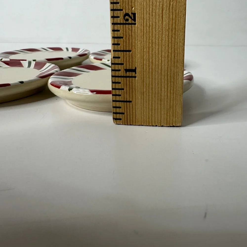 4 Longaberger Peppermint Twist Coasters Appetizer Plates Candle Holder Christmas